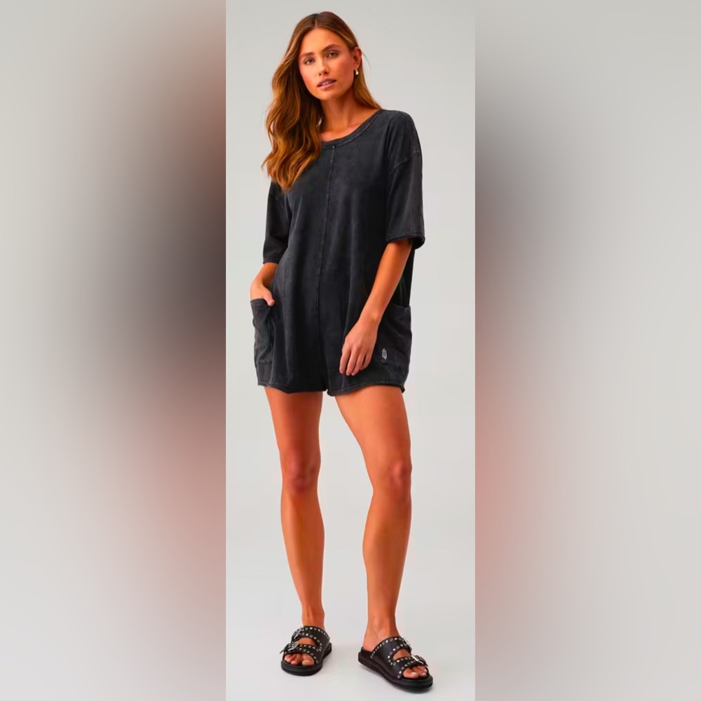 Free People Movement Hot Shot Tee Romper in Black